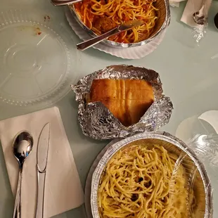 Pasta with meatballs  House bread Pasta Carbonara Garlic bread (not in pic, in belly lol) Eat first, take pictures when you come up for air.