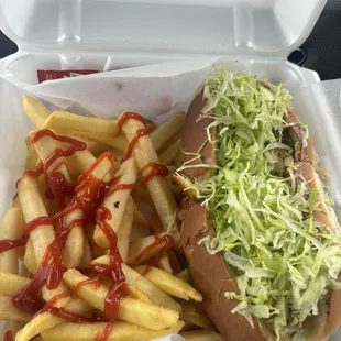 Cheeseburger sub with everything and fries