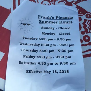 New summer hours for 2015