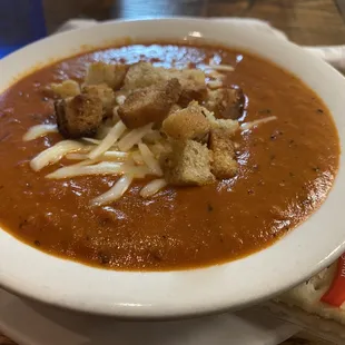 Mmm! Awesome thick tomato-basil soup If it&apos;s available, you must get some!