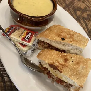 Meatball grinder and potato soup