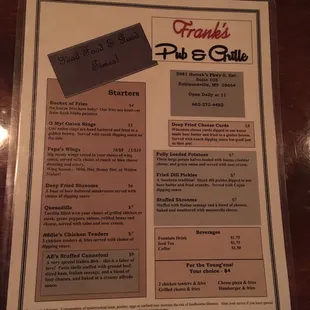 Page 1 of menu