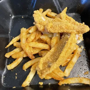 Rubber fish and under cooked fries! Soggy from poor packaging.