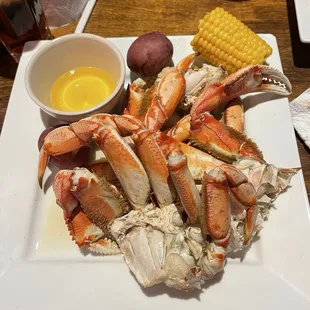 Cajun crab legs and flame oysters