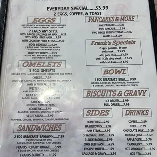 Breakfast menu