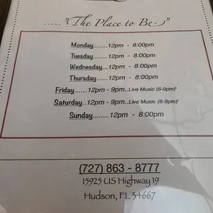 the menu for the restaurant