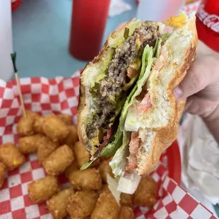 Bacon cheeseburger with tater tots