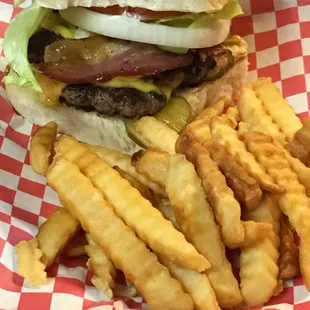 Double Bacon Cheeseburger and Fries