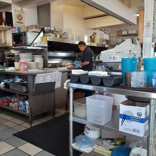 a man working in a commercial kitchen