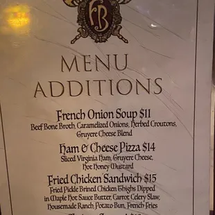 a menu for a restaurant