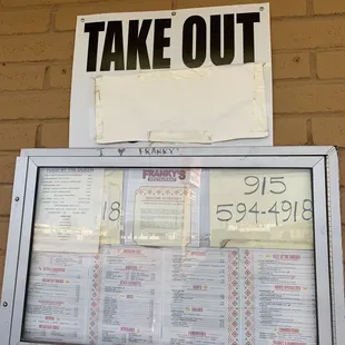 Front, next to door, w sign saying "take out" is available. Guess not.