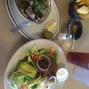 Ketofied Caldo De Res and Ground Beef Taco Salad NOT in the tortilla shell bowl with extra guacamole.