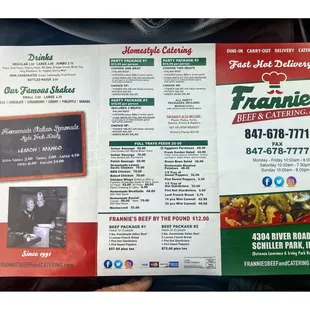 Menu @ Frannies Beef &amp; Catering.Schiller Park, IL Fast Nice Friendly Service. Great Food. Cool!