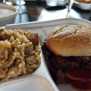 Brisket sandwich with dirty rice