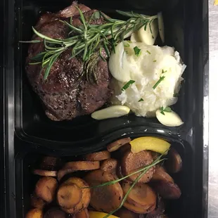 LAMB, GARLIC MASHED TARO AND RAINBOW CARROTS