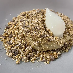 Amaranto (buckwheat mousse over caramel with toasted amaranth and chocolate, yogurt sorbet)