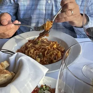 FRESH FETTUCCINI with Beef Bolognese, Roasted Tomato, Scallions and Parmesan Cheese