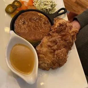 Fried chicken and southern spoon bread