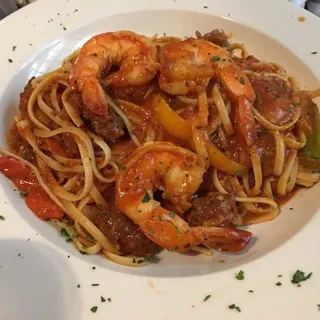 Sausage and shrimp bruschetta