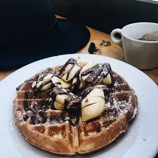 Banana waffle and cappuccino!