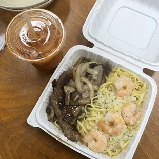 Steak and Shrimp Linguine