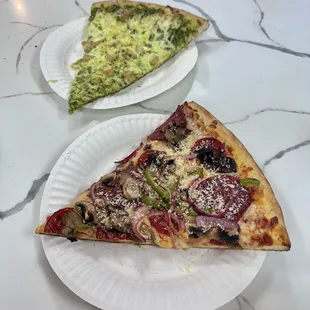 Pesto chicken and combo slice