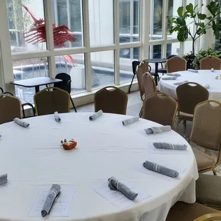 The Garden&apos;s Visitors Center all dressed up for a catered luncheon with a serene view of the Water Garden