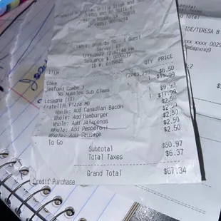 The bill where they were cheating on the medium supreme pizza which should of cost $15.99