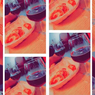 Hot garlic rolls and delicious merlot