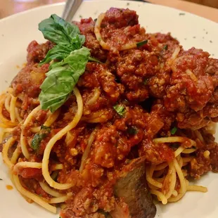 Spaghetti and Meat Sauce, Meatballs, and Italian Sausage.