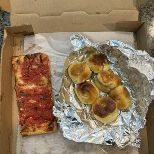 Grandma pizza slice &amp; 6 ct garlic knots (instagram: @issa.cheatday)