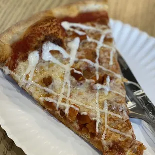 Buffalo pizza drizzled with ranch