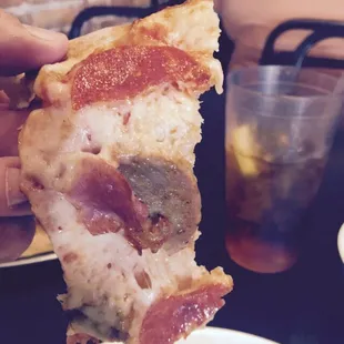 Excellent taste but crust definitely not crunchy. Time to fold over and dive in!