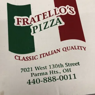 a pizza box with the italian flag on it