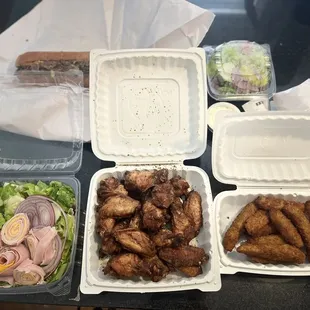 8 inch Steak Sub, Side Salad, Chef Salad, Lemon Pepper Wings and Fried Pickles!!!
