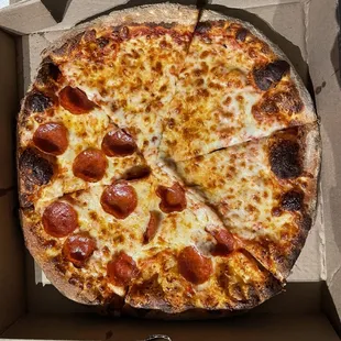 Medium pizza, half cheese half pepperoni