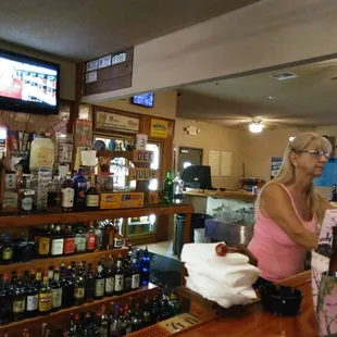 a woman at the bar