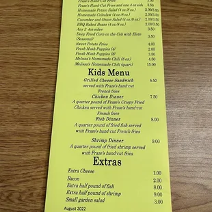 Menu as of 2/3/23