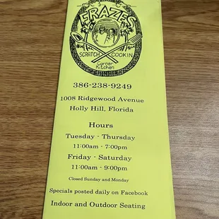 Menu as of 2/3/23