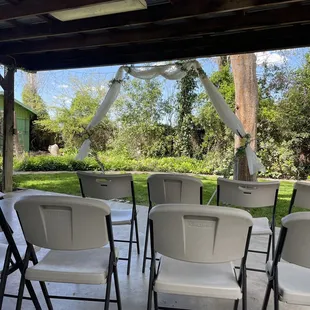 One of the Ivy-covered arches under the covered patio