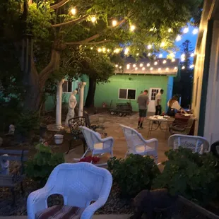 extra patio with lights and seating