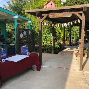 walk way and sign in table