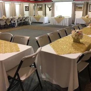 inside clubhouse has kitchen, bathrooms and large room and dance floor area