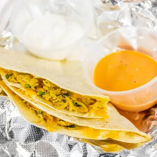 Delicious chicken and cheese quesadilla.