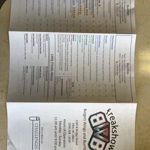 Menu outside