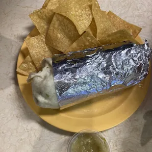 Fried Chicken Burrito, single and chips