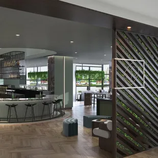a modern bar and lounge area