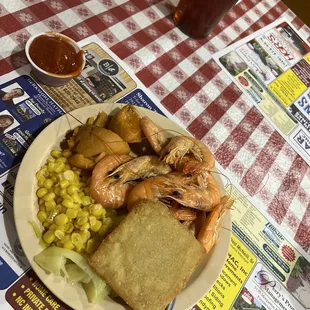 Steamed Shrimp, Corn, Cabbage