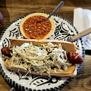 Pork sausage and baked beans