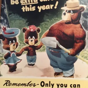 Some vintage signage of the Smokey the Bear campaign.